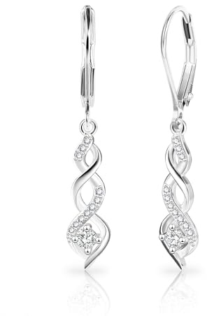 Lange Ohrringe Silber Damen,Hängende Ohrringe Infinity mit Funkelnden Zirkonia, Hänge Silber – Ohrhänger Sterlingsilber für Frauen – Echt Silberne Anhänger Geschenkidee Freundin Mutter.