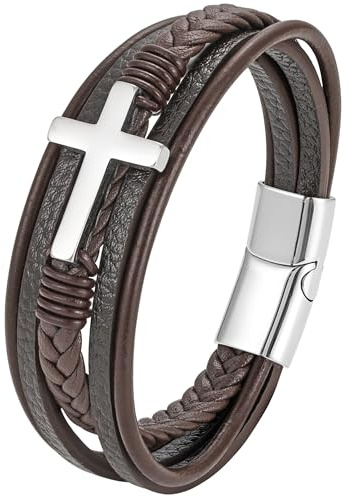 Mochity armband män, läderarmband män svart, kors viking herrarmband, armband rostfritt stål för män, män gåvor