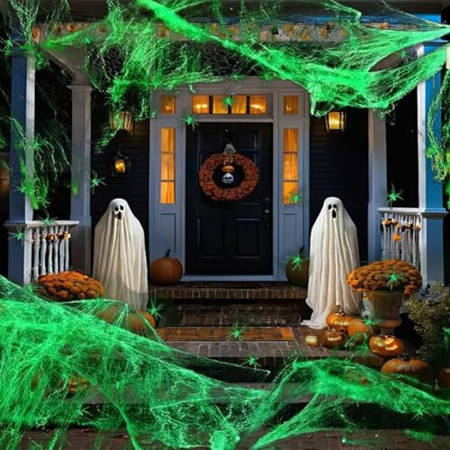 FYZSJWL 200g Telarañas Luminosa Halloween, Telaraña De Araña Halloween, Decoración De Telaraña, 30* Luminosa Araña Decorativa, para Fiestas Carnaval y Fiestas Temáticas