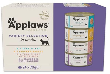 Applaws Natural Adult Wet Cat Food Cans,Variety Selection in Broth - 24x70g