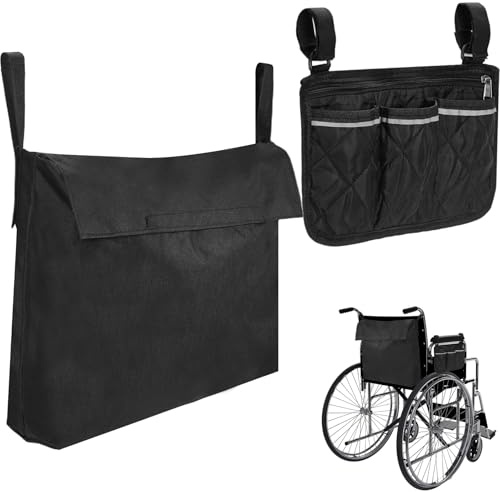 Yaunming Rollstuhltasche, Rollstuhl Zubehör aus Oxford-Stoff, inklusive Rollstuhltasche für Armlehne mit Rollstuhl, Elektrorollstuhl und Rollatoren 48 x 42 x 9 cm (Schwarz)
