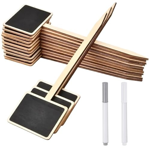 JYSNOW 20 Pezzi Etichette per Piante, Targhette per Piante in Legno, T-Tipo Etichette da Giardino Impermeabili, Targhette Segnapiante con 2 Penna, Marcatori per Fiori Giardino Orto (Stile 1)