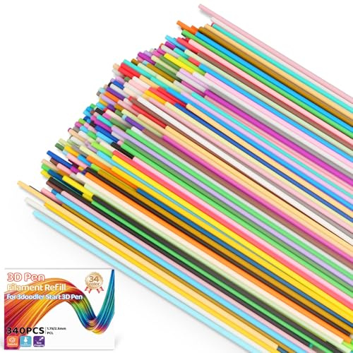 PeakQust 340PCS 3D Pen Filament Refill, 34 Colors 2.5mm PCL Low Print Temperature for 3Doodler Start 3D Pen