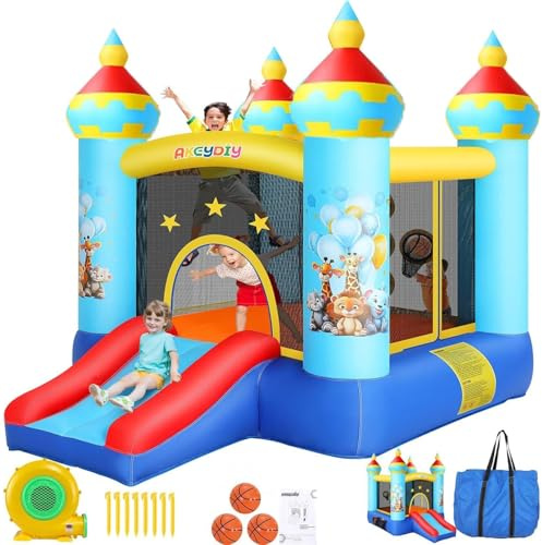 Castillos inflables para niños (2 a 10 años), Castillos inflables con Ventilador, áreas de Juego y Stands de Tiro, Motivos de Animales para Fiestas, Fiestas en Interiores y Exteriores
