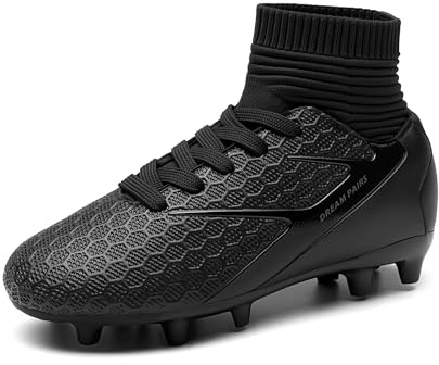 DREAM PAIRS Boys' Football Boots Kids Girls Turf High Top Spikes Non-Slip Junior Soccer Shoes Outdoor Sneakers for Unisex,Size 2 Big Kid,All/Black,HZ19002K