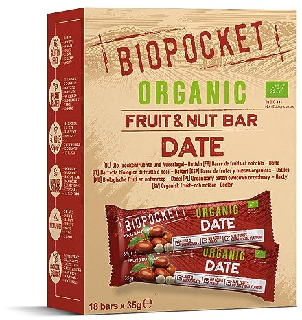 Biopocket Organic Fruit and Nut Bars, Date (18 x 35g)