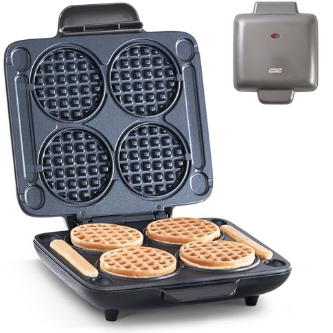 Dash Multi Mini Waffle Maker - Makes Four Waffles at Once for Family Breakfasts - Dual Nonstick Heating Plates & Easy-Release Surface - Compact & Fast-Heating - Graphite