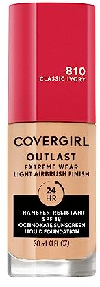 Covergirl Outlast Extreme Wear 3-in-1 Full Coverage Liquid Foundation, SPF 18 Sunscreen, Classic Ivory, 1 Fl. Oz.