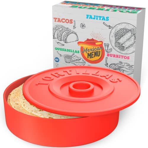 A TODA LECHE Tortilla Warmer - Tortillero Messicano per Mantenere Tortillas Messicane Calde - Fajitas - Burritos Messicano - Quesadillas - Tacos Messicani - 22 cm (Rosso)