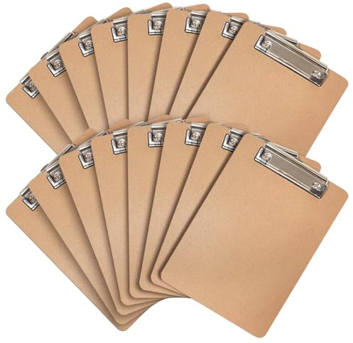 Uzant Mini Clipboards, 16 Pack 6 x 9 Small Clipboards Bulk, Wooden Memo Mini Clip Boards with Low Profile Clip, Hanging Loop for Office Home Classroom Supplies
