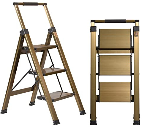 XinSunho 3 Step Ladder, Aluminum Step Stool with Retractable Handrail