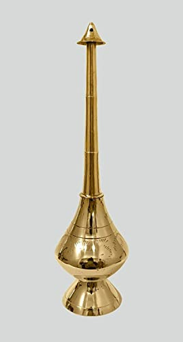 Aashita Creations 9 Inch Brass Gulab Pash Rose Water Holy Water Sprinkler Divine Religious Worship Holy Pot Paneer Sombu