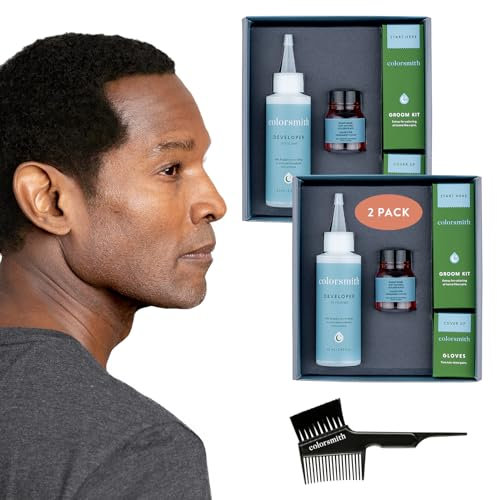 Colorsmith Hair and Beard Colour for Full Grey Coverage 2 pack, Ammonia-Free Complete Men’s At-home Beard & Hair Dye Kit, Professional-grade Permanent Hair Colour (Soft Natural Golden Black 2.03)