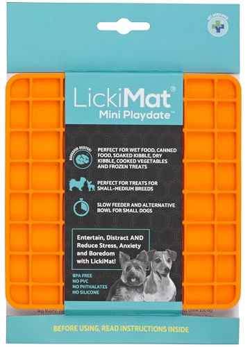 LickiMat Mini Classic Playdate Dog Food Mat, Dog Slow Feeder for Boredom & Anxiety Relief for Dogs, Perfect for Food, Treats, Yoghurt & Peanut Butter, Fun Alternative to a Slow Feeding Bowl, Orange