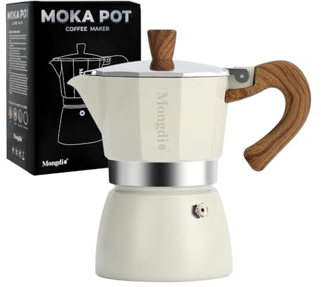 Mongdio Moka Pot Stovetop Espresso Maker, 3 Espresso Cup, 5 oz White