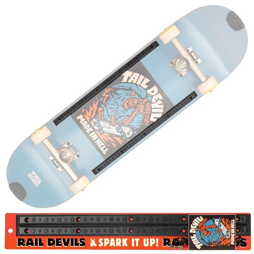 THE ORIGINAL TAIL DEVIL SPARK IT UP! ® Skateboardrails med Flintor för Gnistor, Tillbehör till Skateboarddeck för Barns Skateboards, Svart, 2 st.