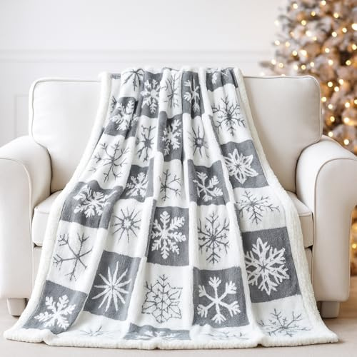 EAQ Couverture Polaire Sherpa pour Adultes 130x 150cm, Plaid Noel Polaire Doux et épais en Polaire pour Canapé, Lit et canapé (Gris de Noël, 130X150cm)