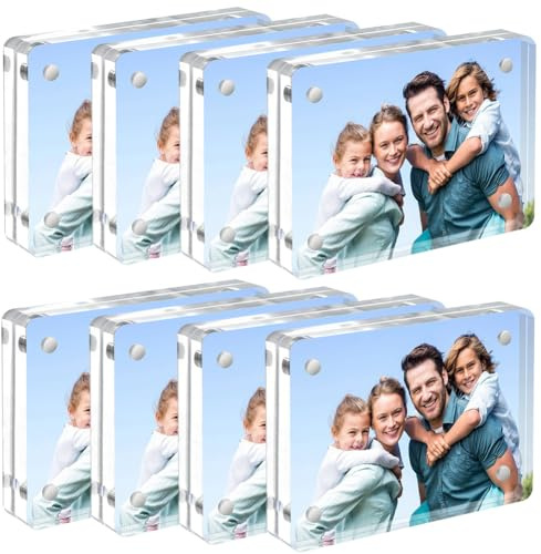 kuchisity 8 Pack Mini Acrylic Picture Frames 2.5 x 3.5 Inch, Clear Double Sided Business Card Frame 20mm Thick Magnetic Wallet Size Round Corners Sign Holder Desktop Display for Photos, Cards, Stamps