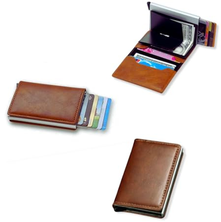 DAVANSU Cartera Hombre Pequeña con Tarjetero Automático | Interior de Aluminio para Protección RFID | Capacidad: 6 Tarjetas, Billetes y Documentación | Cartera Cuero con Diseño Compacto Antirrobo