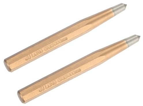 M METERXITY 2-Pack Center Punch 6mm Shank Point, 10x100mm Alloy Steel Center Punch Tool, Impact Resistant Metal Punch Center for Mark/Drilling/Punching/Scribing/Locator/Starting Nail [Golden]