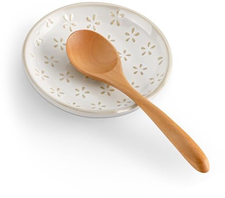 MALACASA Ceramic Spoon Rest for Stove Top, 4.8 inch Cooking Spoon Holder for Kitchen Counter,Utensil Rest for Ladle, Spatula, Spoons or Tongs, Modern Farmhouse Kitchen Décor - 01, Series LYDIA