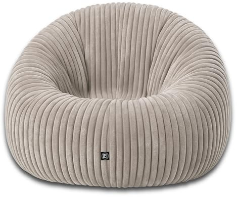 PATCH HOME Deluxe 2 in 1 Cord Sitzsack Sessel Bean Bag – Gaming Sitzsäcke für Erwachsene & Kinder mit Reißverschluss – Bereits befüllt – Ideal zum Sitzen und Liegen (Grau, Ø145 cm)