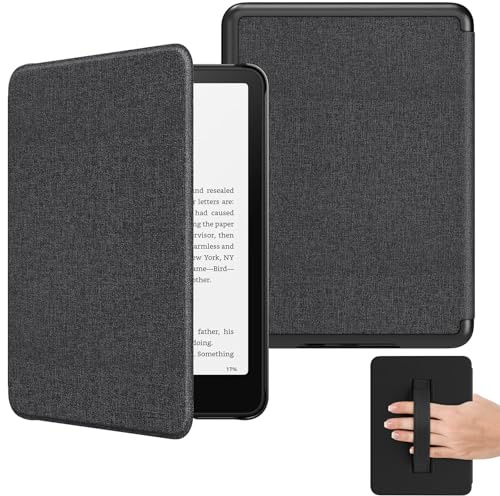 MoKo Hülle für 7 Kindle Paperwhite (12. Generation-2024) und Kindle Colorsoft Signature Edition 2024, Leichte Hülle mit Handschlaufe Auto Wake/Sleep für Kindle Paperwhite 2024, Denim Schwarz