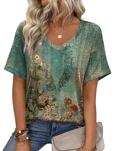 Zeagoo Camiseta Mujer Manga Corta Cuello V Camisetas Verano Elegante Blusa | Holgada Camisas Basica T-Shirt Top S-XXL