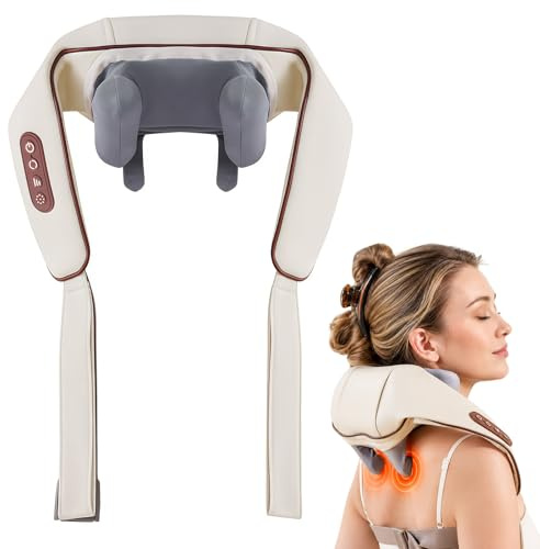 Neck Massager, 6D Massage Dos et Cervicales Sans Fil Masseur Cervical avec Massage par Pétrissage, 2 Niveaux de Chauffage et Housse Lavable pour Cou Jambes Épaules Cadeaux pour Hommes Femmes