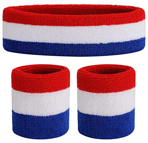 ONUPGO Barn svettband pannband armbandsset – atletiskt svettband av bomull för sport (1 pannband + 2 armband)