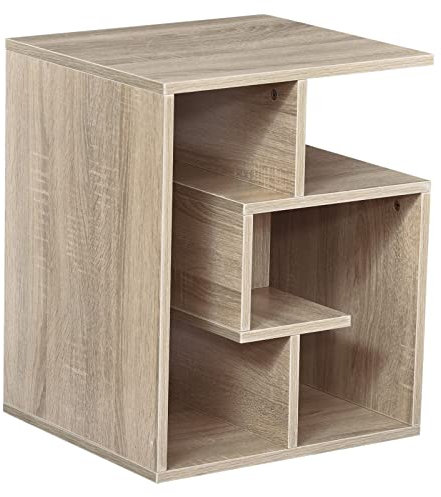 HOMCOM Side Table, 3 Tier End Table with Open Storage Shelves for Living Room, Bedroom, Oak