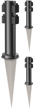 ledscom.de 3 Stück Garten-Steckdosen-Säule PORU mit Erdspieß für außen, 4-Fach, Edelstahl, schwarz, rund, 38cm