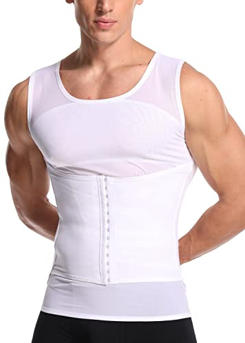 Vevarble Slimming Vest Tops Men Tummy Control Body Shaper Sleeveless Chest Gynecomastia Compression T Shirts Waist Trainer Belt Shapewear Tank Top(White,L)