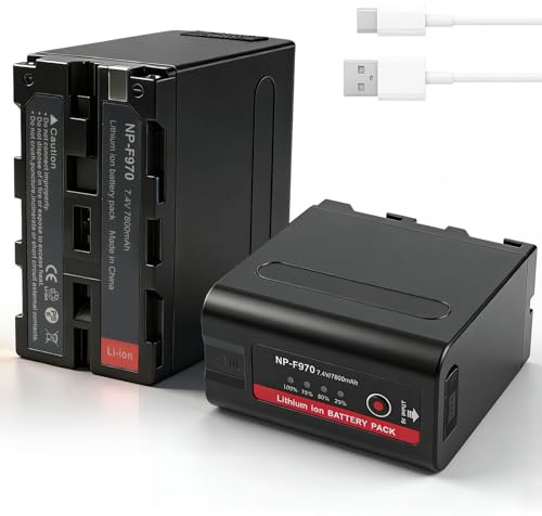 Oyomba 2 X 7800mAh NP-F970 Akku für Sony NP-F980 NP-F960 NP-F750 NP-F930 Ersatzakkus Kompatibel für Sony DCR-VX2100, DSR-PD150, DSR-PD170, FDR-AX1, HDR-AX2000, HVL-LBPB mit 5V USB Ausgang (Blau)