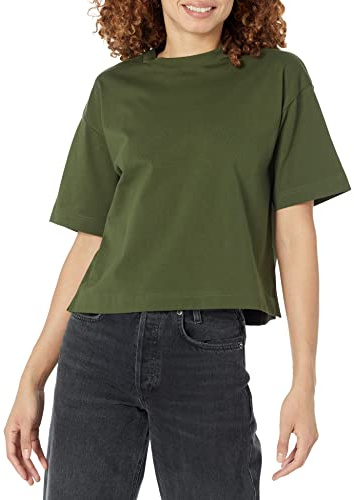 Amazon Essentials Women's Organic Cotton Drop-Shoulder Relaxed Boxy Short-Sleeved T-Shirt (Available in Plus Size), Dark Olive, XL