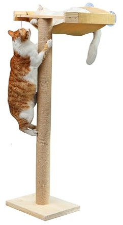 Cat Window Perch with Tall Scratching Posts, Inside 46 Climbing Tree Hammmock Mounted with Suction Cups for Sleeping,Playing and Watching Birds