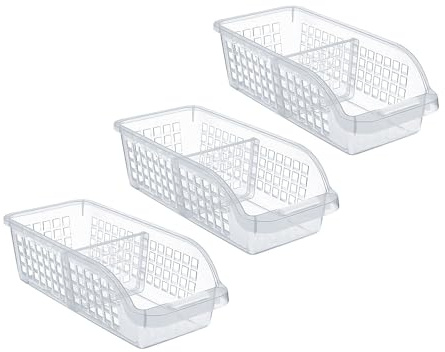 Friendjia 3-pack kylskåpsarrangör – genomskinlig förvaringslåda i plast, minimalistisk design, 3 fack, stapelbar, BPA-fri
