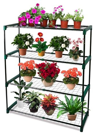 My Garden Greenhouse Shelving & Staging Heavy Duty 4 Tier Steel Frame Outdoor Greenhouse Shelves, Plant Stand, Free Standing Racking Ideal for Vegetables Flowers Herbs & Seedlings