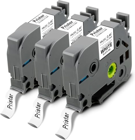 3x Pristar Kompatibel Schrumpfschlauch Schriftband als Ersatz für Brother P-touch HSe-231 HSe231 11,7 mm Schwarz auf Weiß für Brother Ptouch PT-E100, PT-E300, PT-E550W, PT-D210, PT-D410, PT-E560BTVP