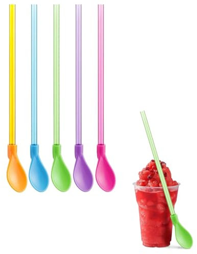 25Pcs 2 in 1 Plastic Spoon Straws, 9.3 Inch Detachable Drinking Straws Stirring Coffee Spoon Reusable Long Milkshake Straws for Drinking Snow Cone Ice Cream Assorted Colors