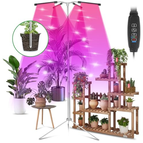 Apritsce Lampe de Plante, Lampe Horticole LED Spectre Complet, Lampe de Croissance pour Plantes avec Trépied, Lampe Horticole LED avec Minuterie, 3 Modes D'eclairage et 9 Niveaux Dimmables