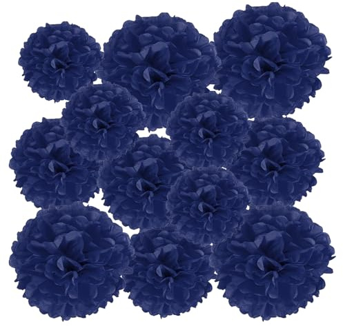 PATIKIL 4/6/8 Tissue Pom Poms Flowers, 12 Pack Paper Flower Ball for Wedding Bridal Shower Birthday Bachelorette Party Backdrop Decoration, Navy Blue