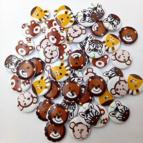 50 botones de madera pintados de dibujos animados para niños de 20 mm