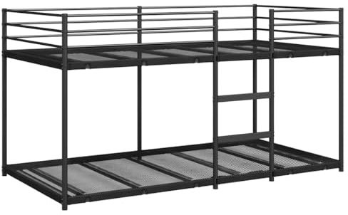 vidaXL Våningssäng utan madrass svart 90x200 cm stål, sängram, sängbotten, sovrumsmöbler, loftsäng, våningssängsram, låg våningssängstomme
