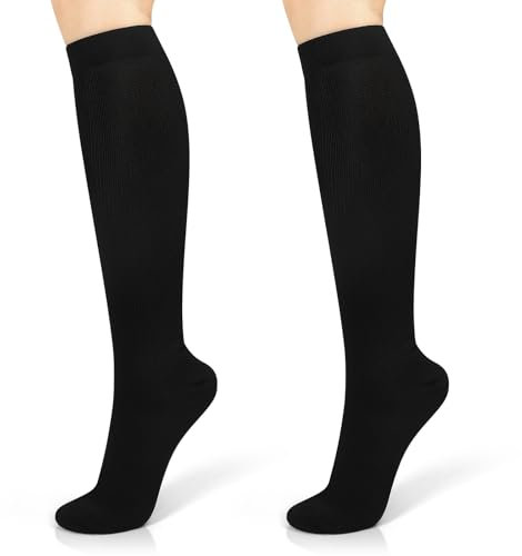 YLK 2 Paia Calze a Compressione Graduata per Donne e Uomo, Recupero e Sport, 15-20mmHg, Sportive, Corsa, Giri in Bici, Gravidanza (IT, Testo, S, M, Regular, Regular, Nero+Nero)