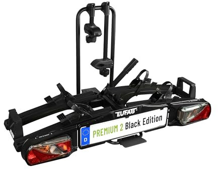 EUFAB 11648ON Fahrradträger Premium 2 Black Edition, E-Bike geeignet, komplett vormontiert, Diebstahlschutz, für 2 Fahrräder, für Anhängekupplung, Schwarz