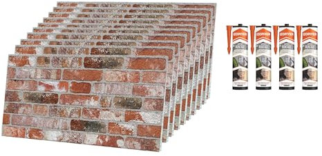 IZODEKOR | Wandverkleidung Steinoptik | 100x50x2 cm | 3D Effekt Wandpaneele Steinoptik für Küche und Wohnzimmer | Drinnen und draußen einsetzbar - 3D Wandpaneele | 10 Stück mit Montagekleber