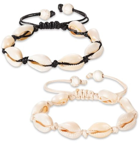 YEAMLTE Muschel Armband, 2 PCS Strand Armband, Boho Armbänder Damen, Muschel Fußkette, Sommer Armbänder Damen, Sommer Schmuck, Sommerferiengeschenke für Mädchen und Frauen