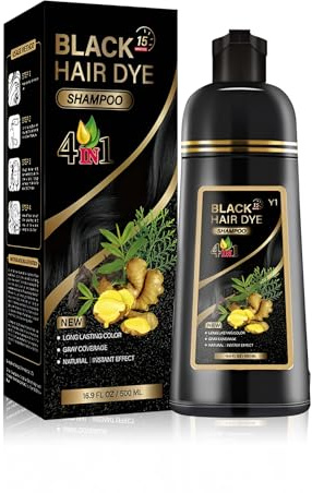 Black Hair Dye Shampoo 3 in 1 for Men and Women, Natural Black hair colour shampoo for Men and Women, Long-Lasting Grey Coverage, Hair Coloring, Conditioning and Cleansing in One Step (500ml)