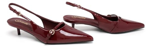 Bismaa Women’s Pointed Toe Sandals Slingback Kitten Heel Wedding Party Elegant Pumps Sandals For Womens, Wine Patent-5